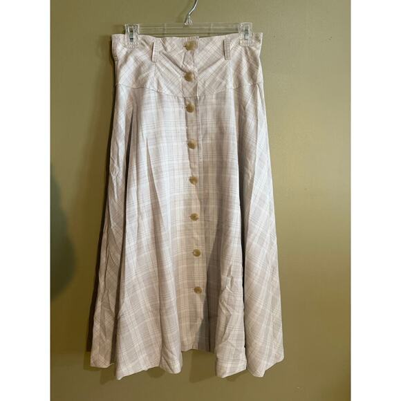 Maxi skirt light plaid wool blend button front womens M - Picture 2 of 9